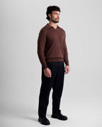 Long Sleeve Knit Polo - Brown