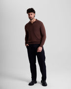 Long Sleeve Knit Polo - Brown