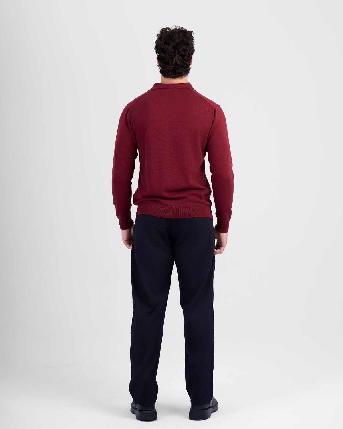 Long Sleeve Knit Polo - Burgundy