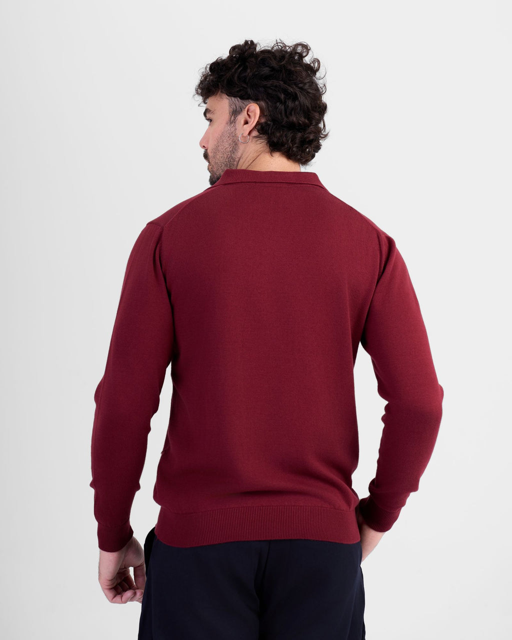 Long Sleeve Knit Polo - Burgundy