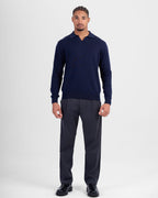 Long Sleeve Knit Polo - Navy