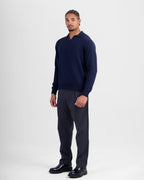 Long Sleeve Knit Polo - Navy