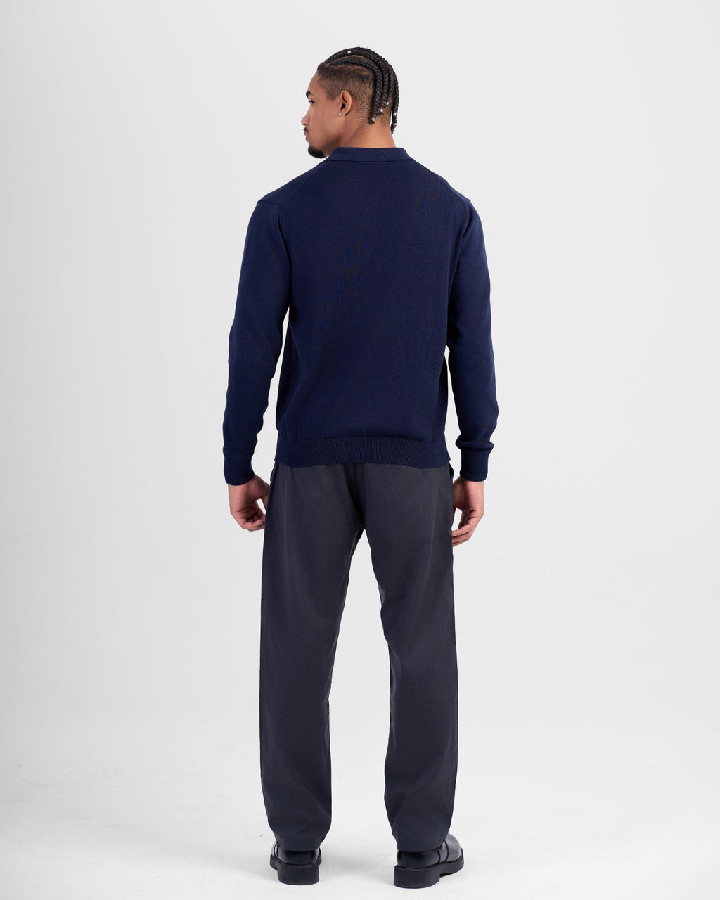 Long Sleeve Knit Polo - Navy