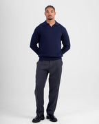 Long Sleeve Knit Polo - Navy