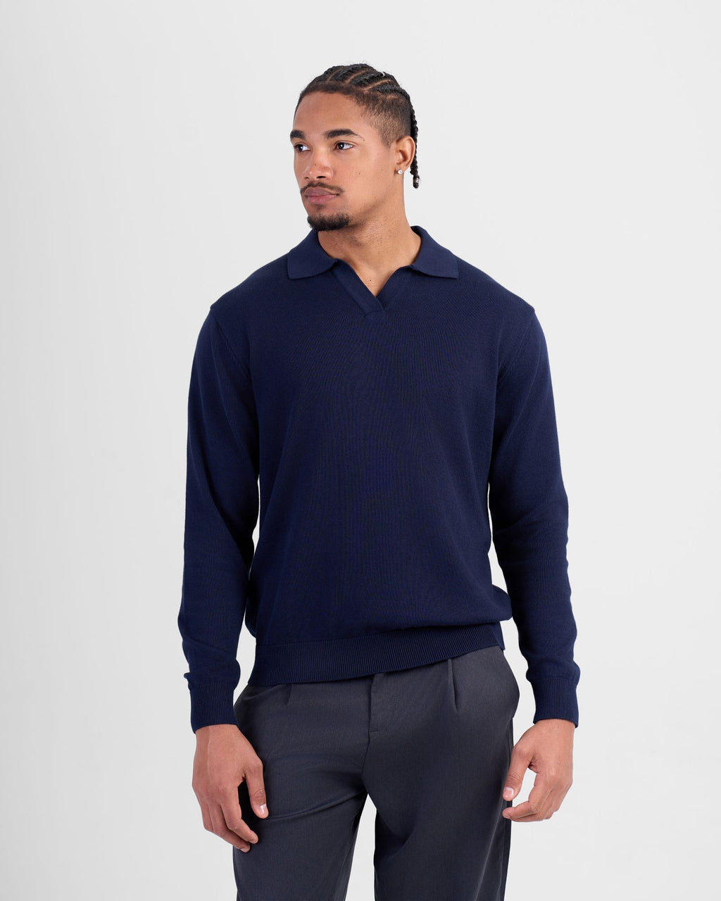 Long Sleeve Knit Polo - Navy