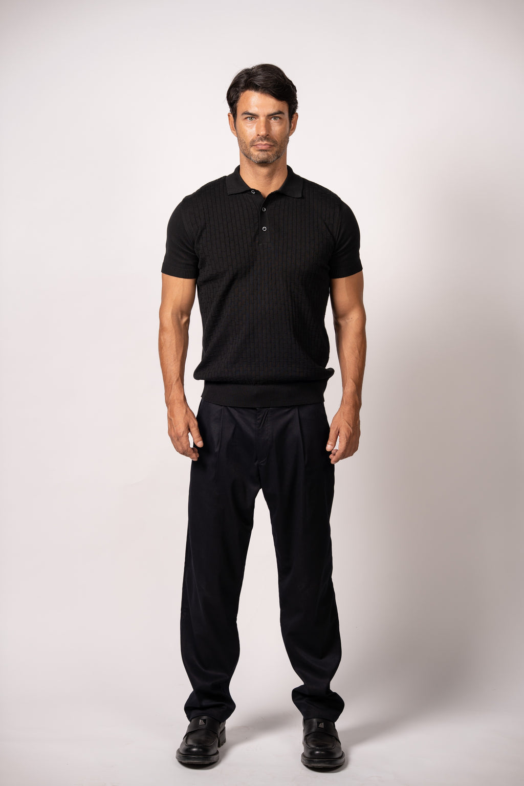 Bricks Textured Knit Polo-Black