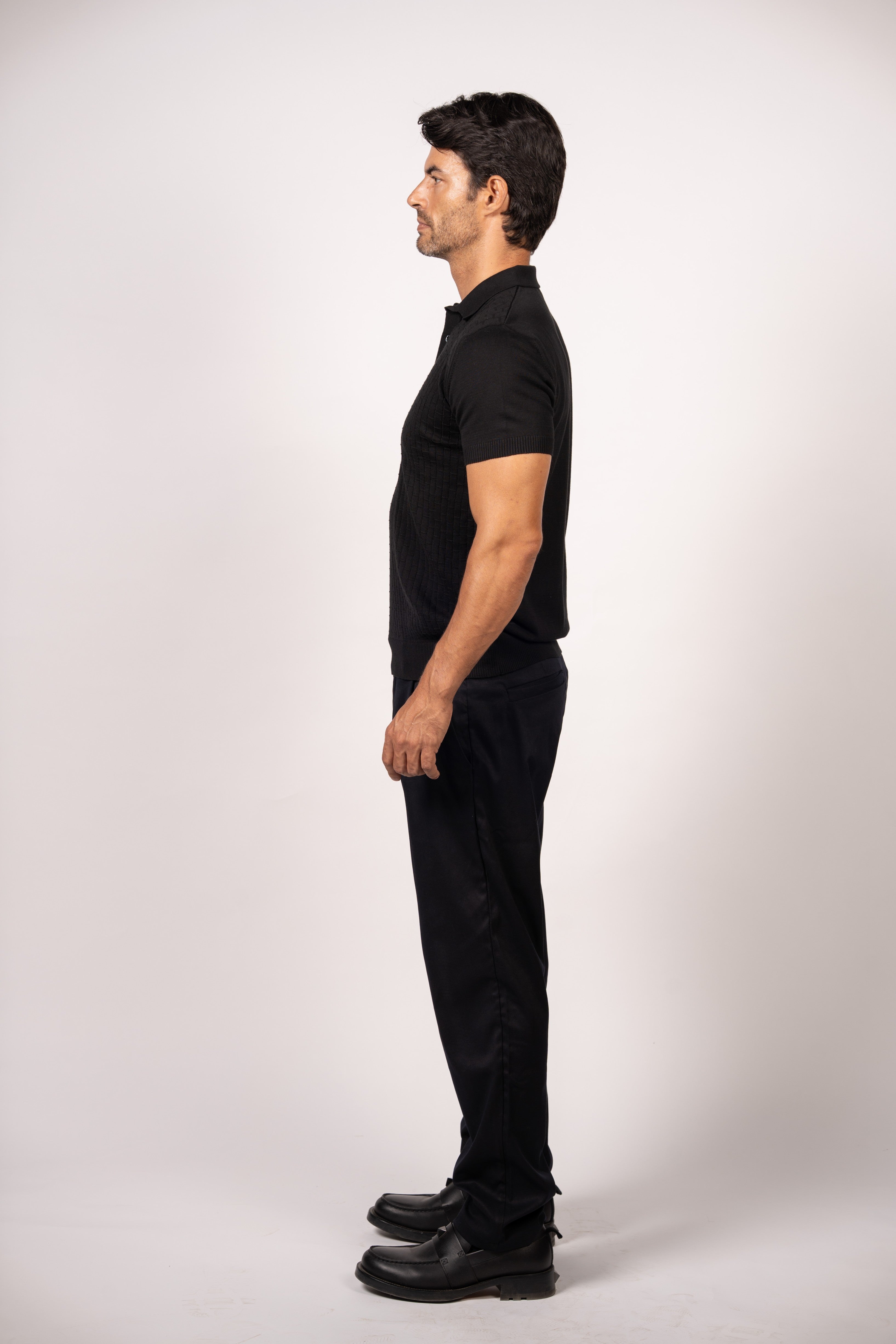 Bricks Textured Knit Polo-Black