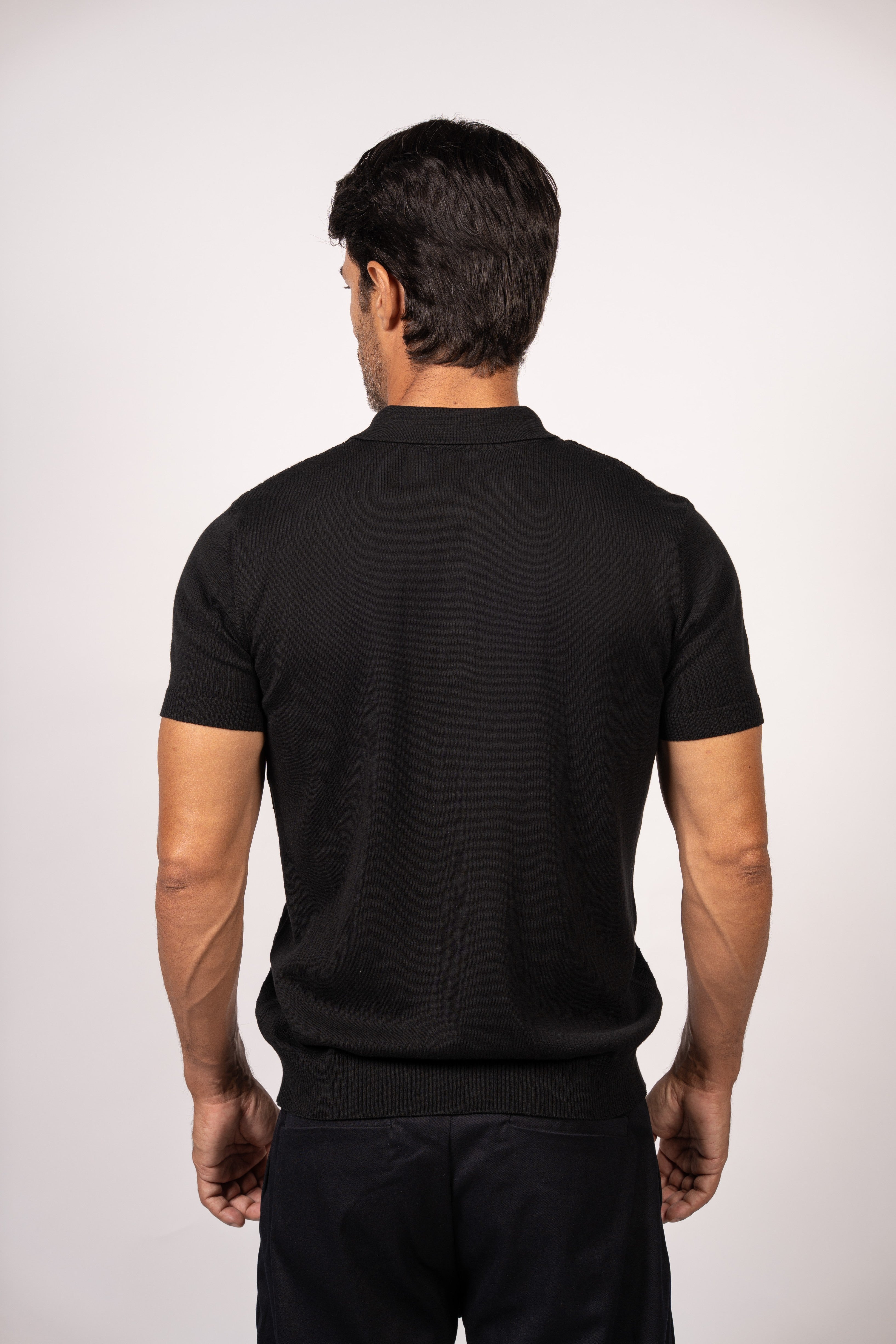 Bricks Textured Knit Polo-Black