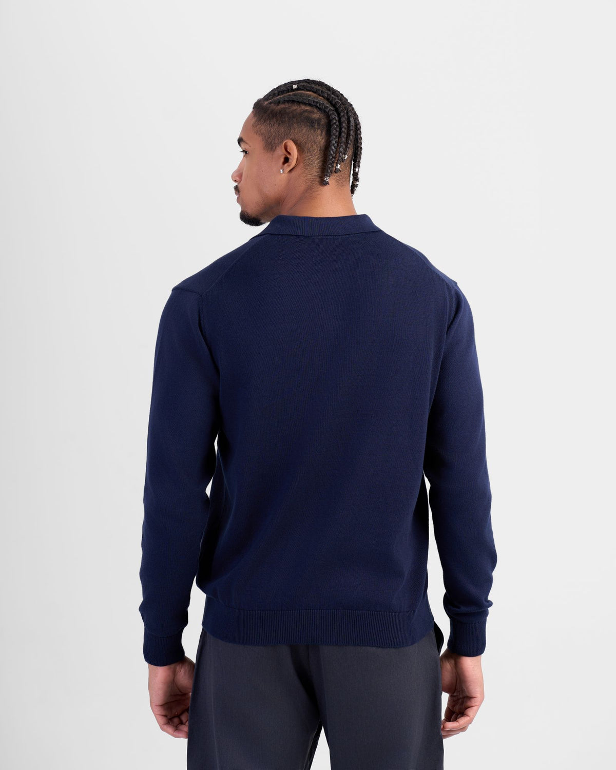 Long Sleeve Knit Polo - Navy