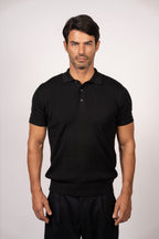 Bricks Textured Knit Polo-Black