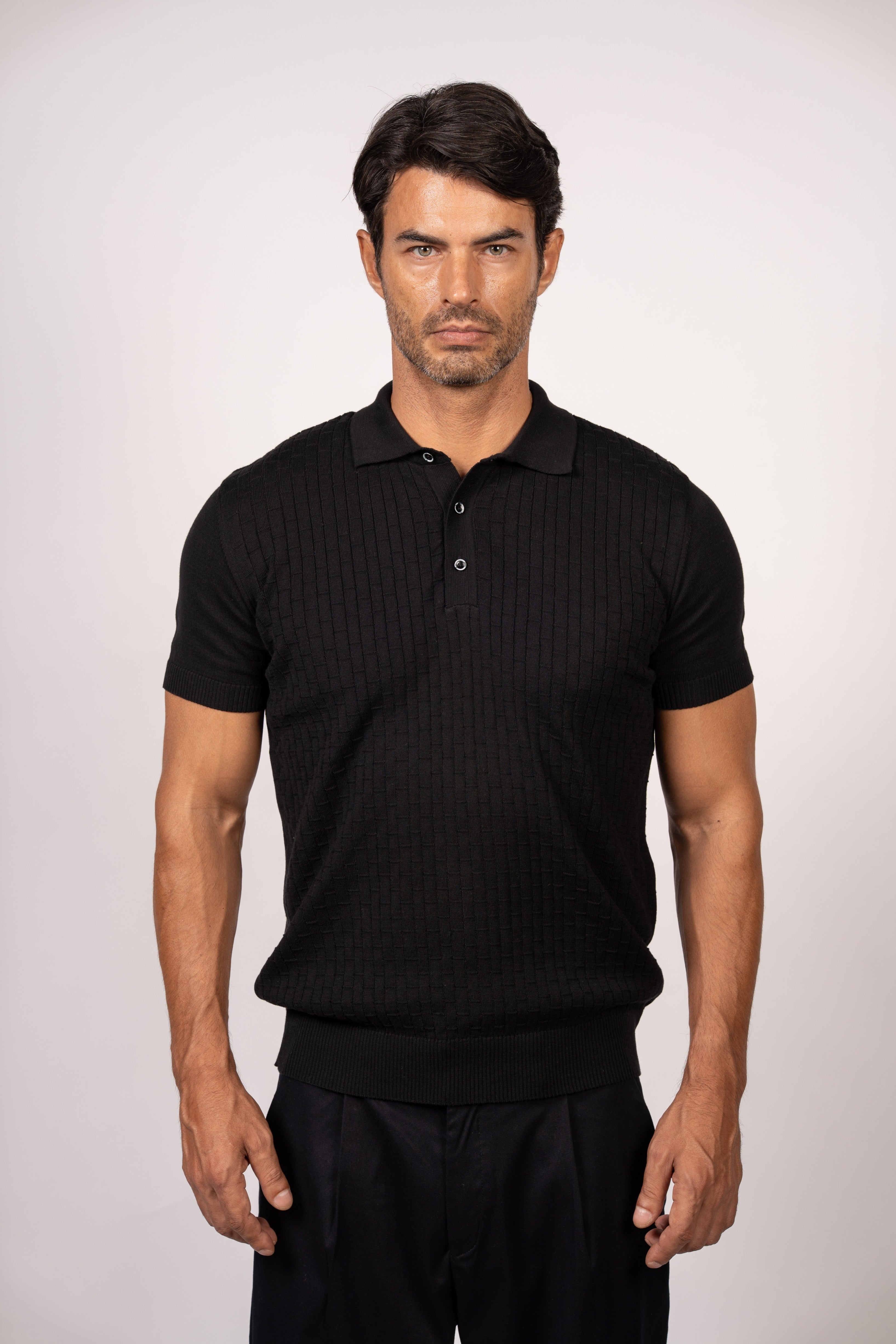 Bricks Textured Knit Polo-Black