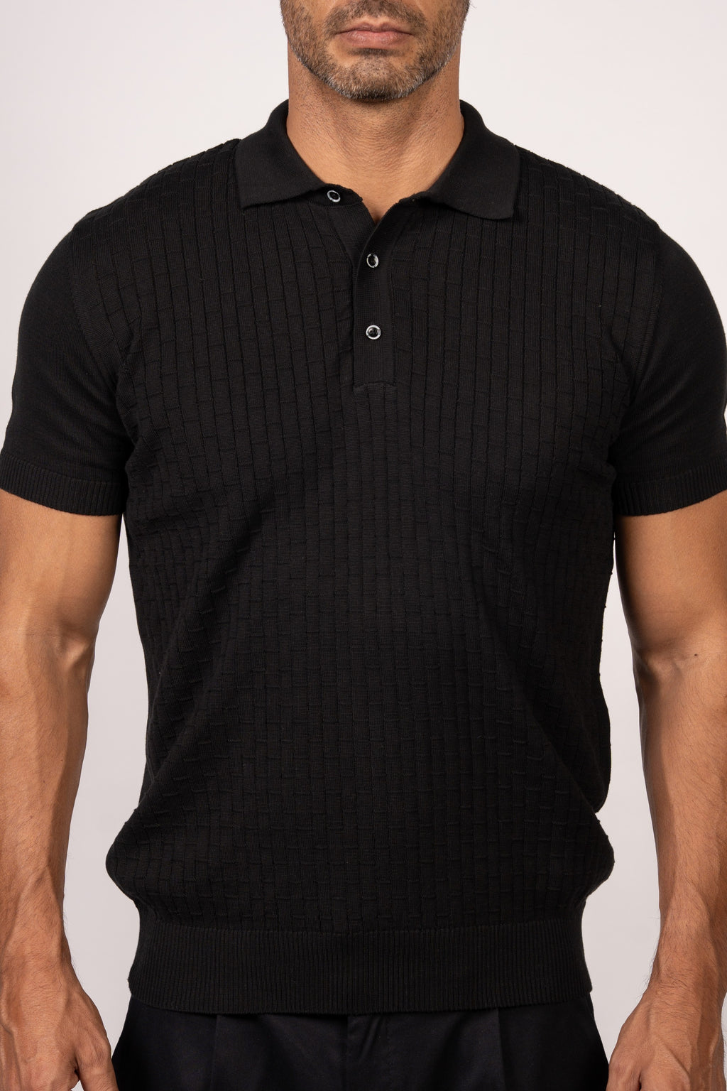Bricks Textured Knit Polo-Black