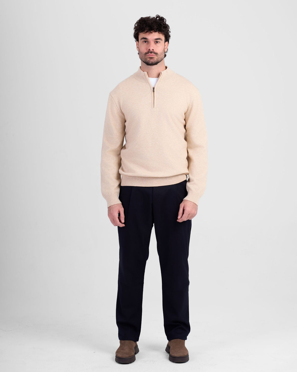 Wool Blend Quarter Zip - Beige