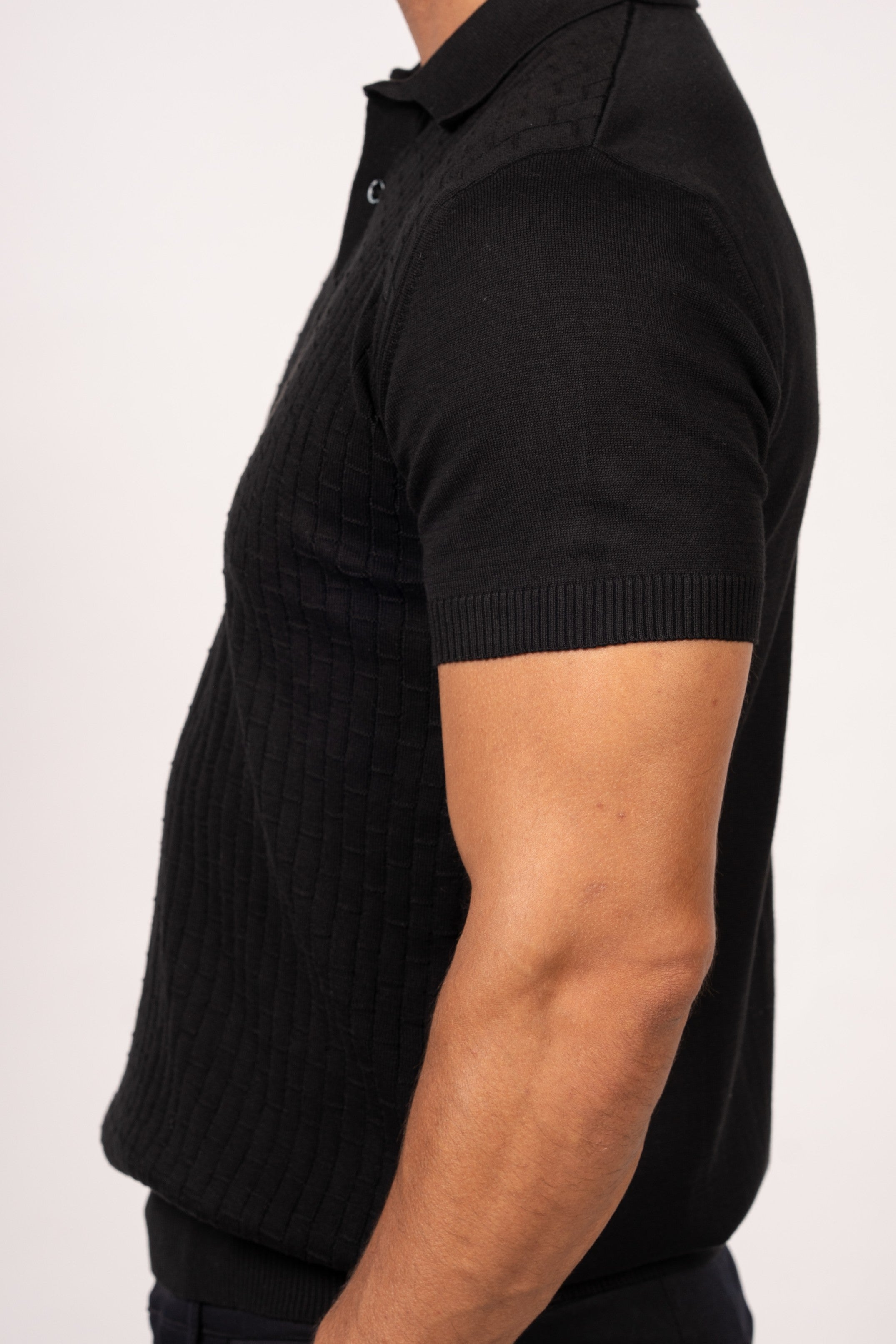 Bricks Textured Knit Polo-Black