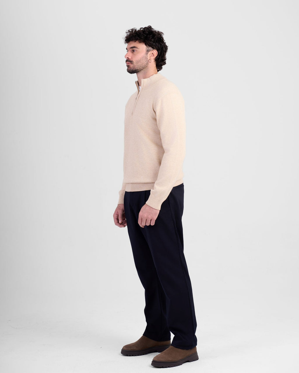 Wool Blend Quarter Zip - Beige