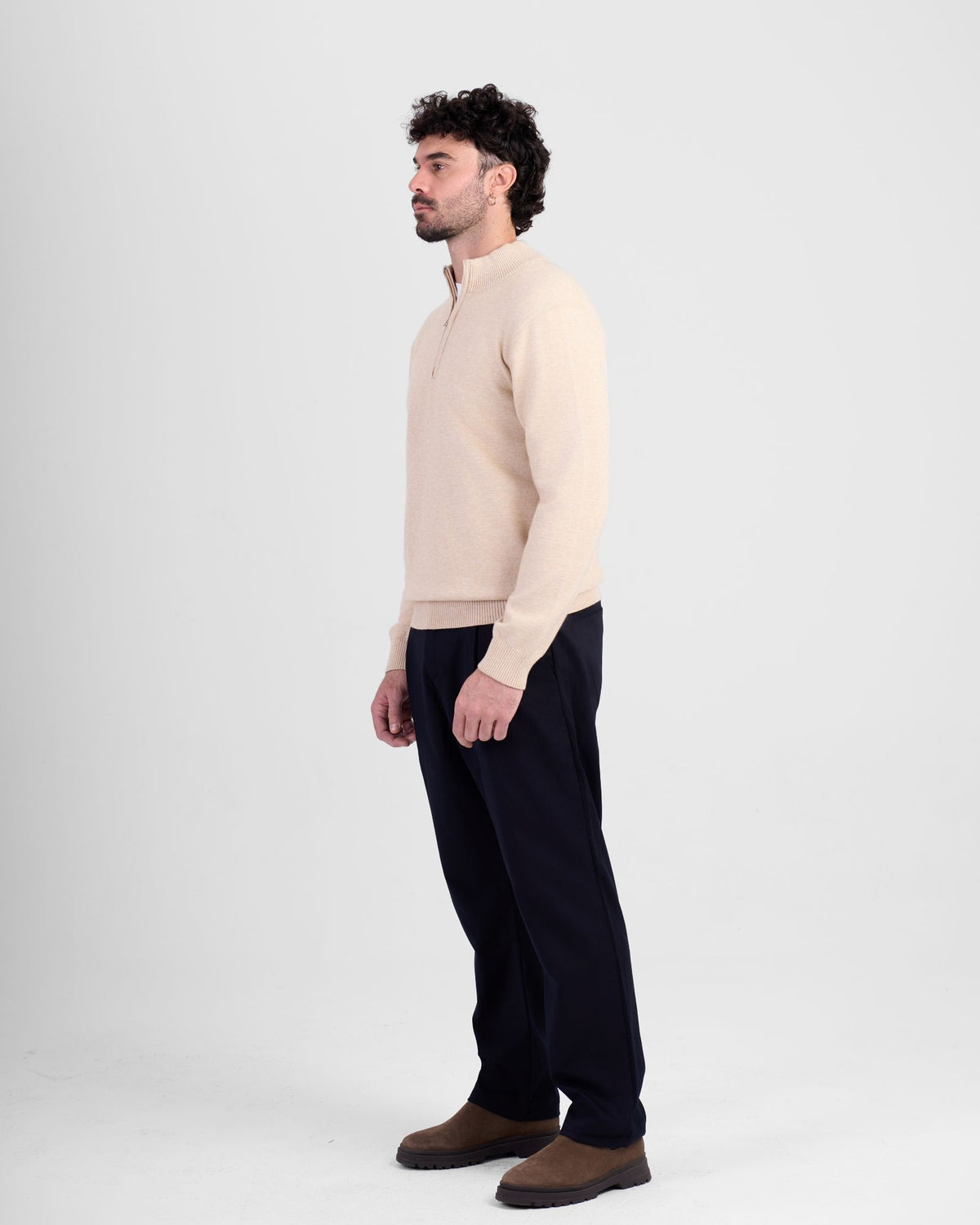 Wool Blend Quarter Zip - Beige