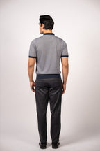 Patterned Knit Zipper Polo-Navy