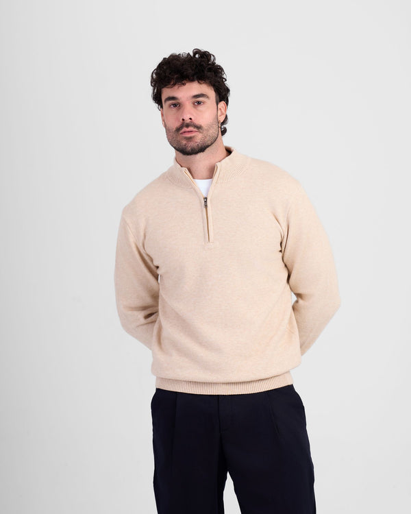 Wool Blend Quarter Zip - Beige
