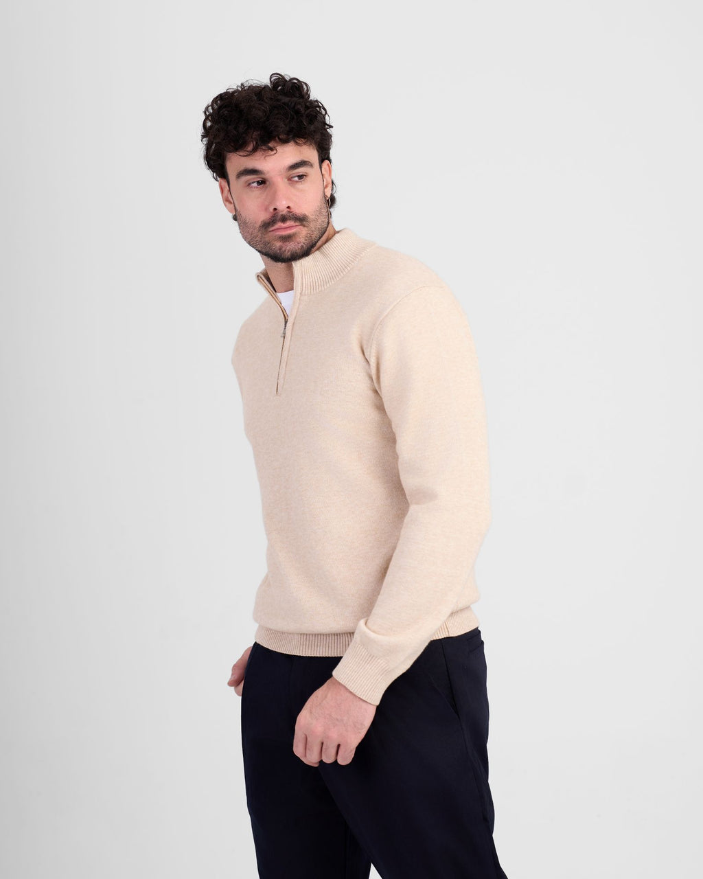 Wool Blend Quarter Zip - Beige