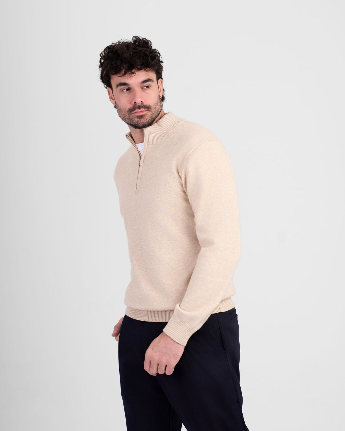 Wool Blend Quarter Zip - Beige