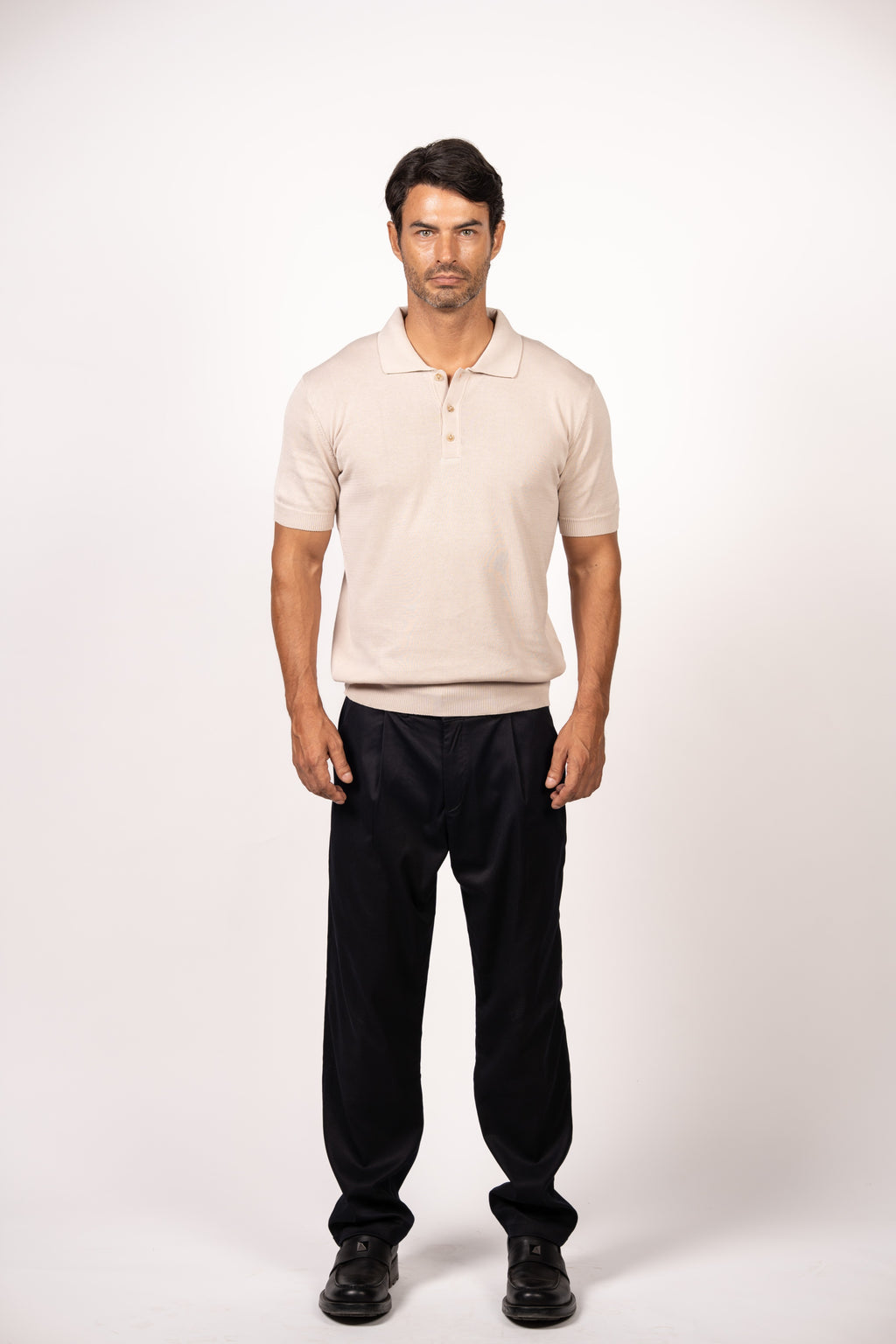 Essential Knit Polo-Beige