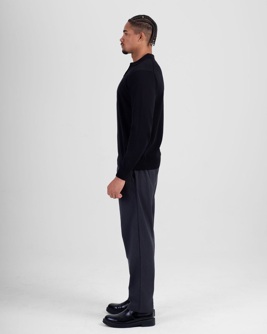 Long Sleeve Knit Polo - Black