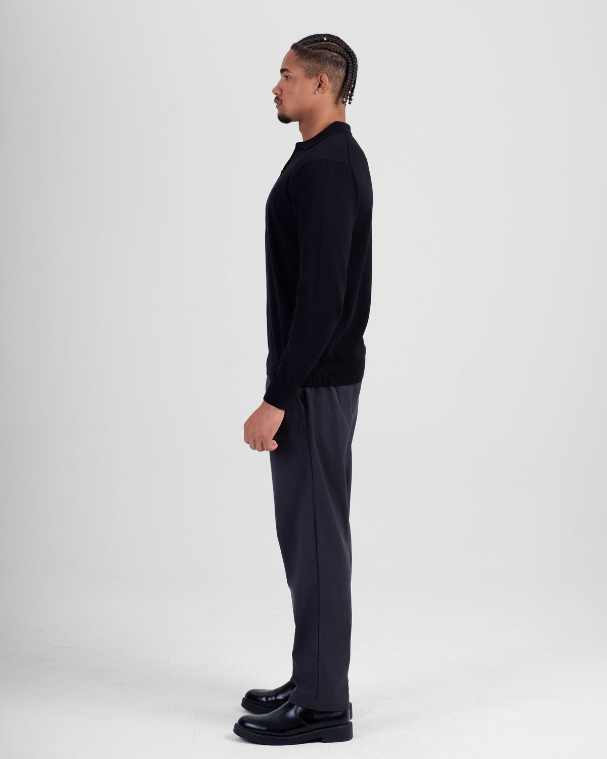 Long Sleeve Knit Polo - Black