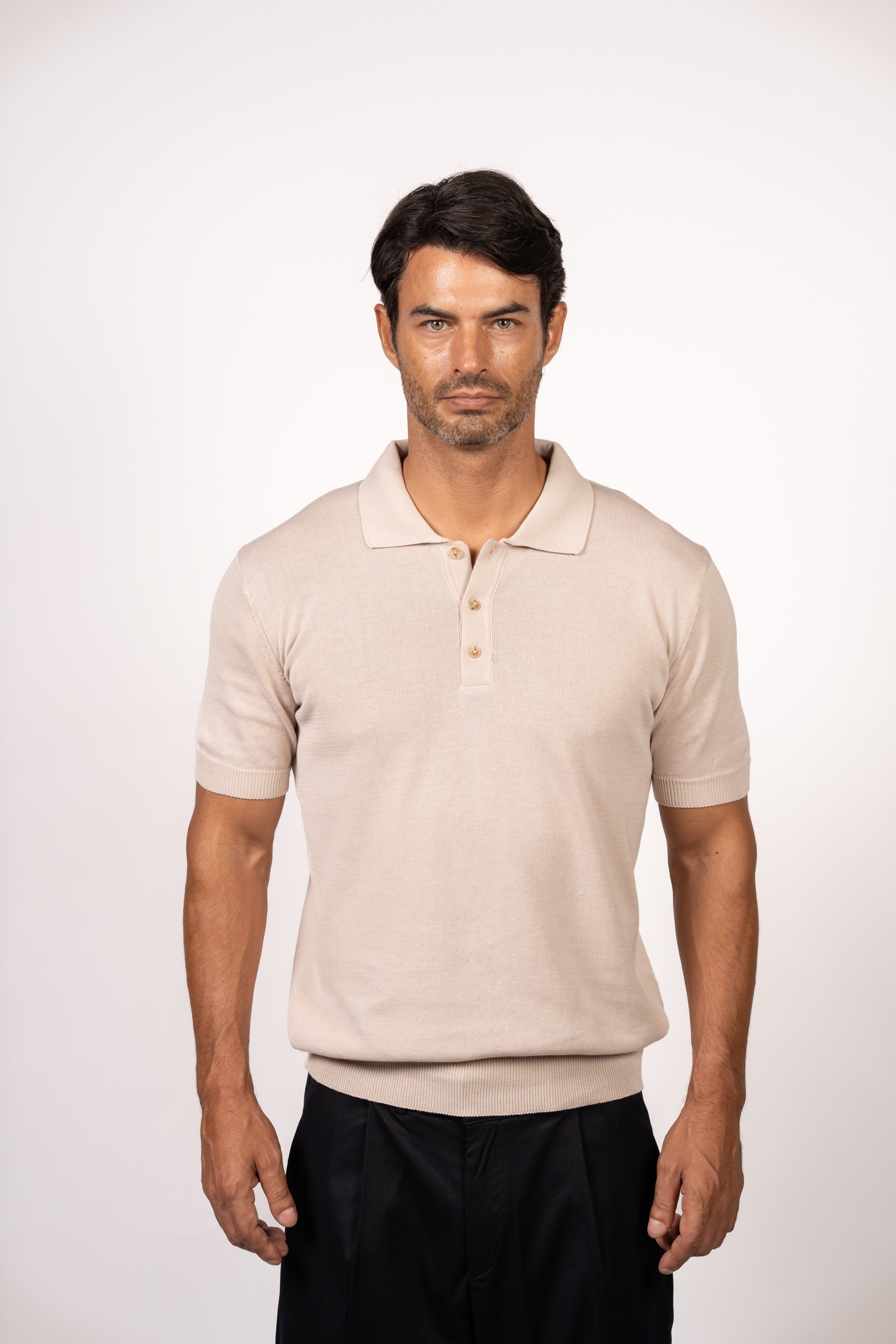 Essential Knit Polo-Beige