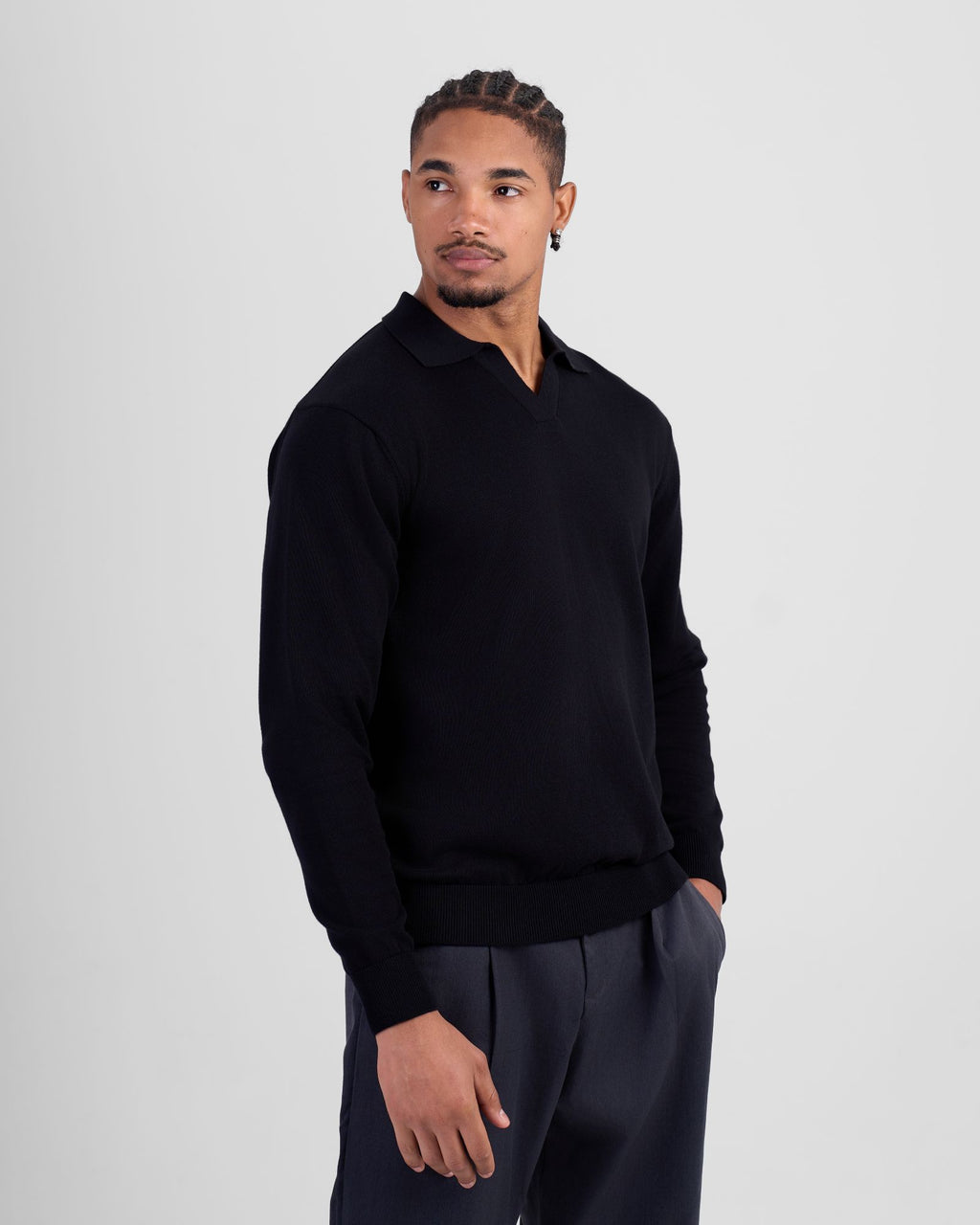 Long Sleeve Knit Polo - Black