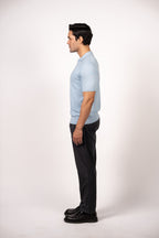 Textured Open Collar Knit Polo-Baby Blue