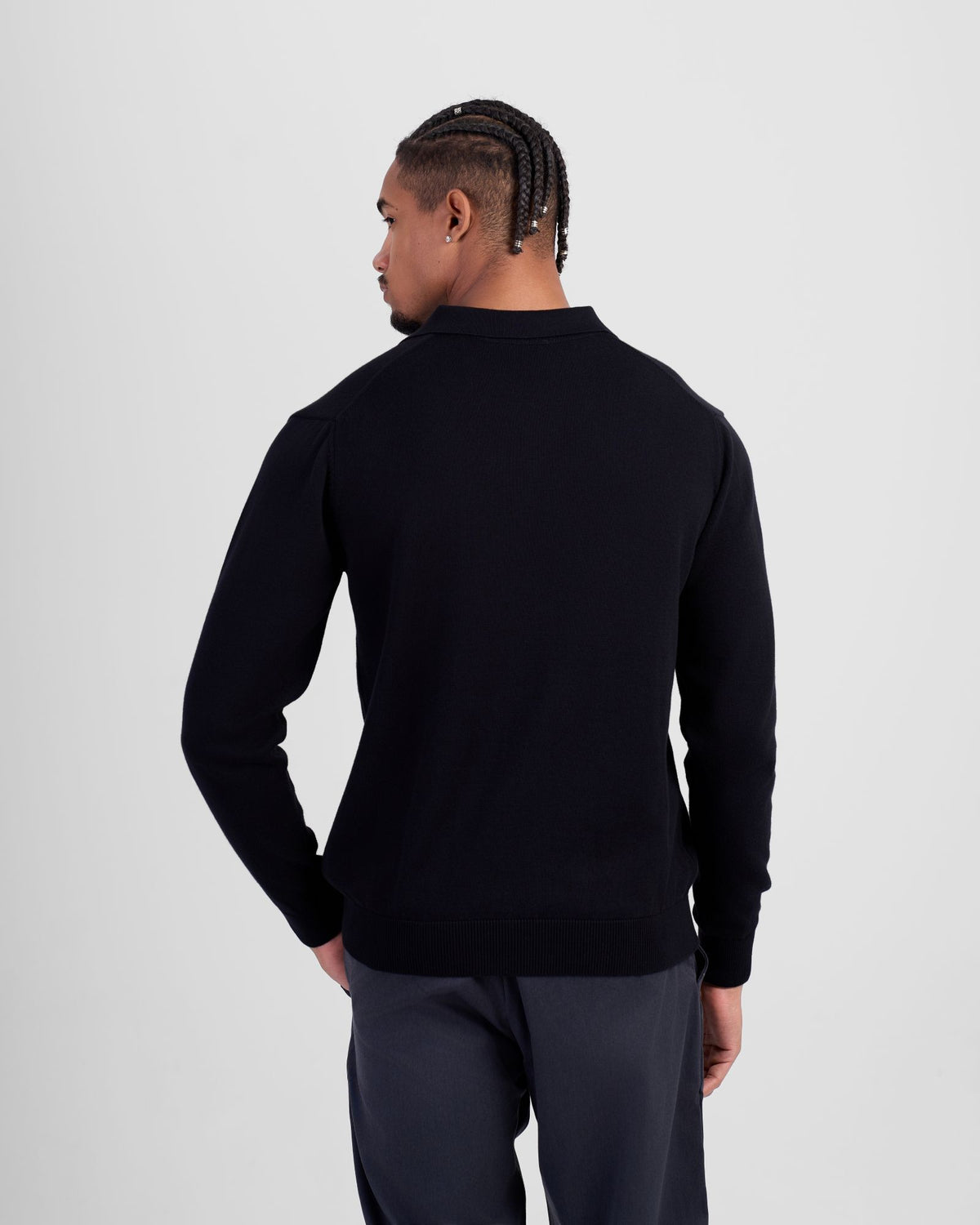 Long Sleeve Knit Polo - Black