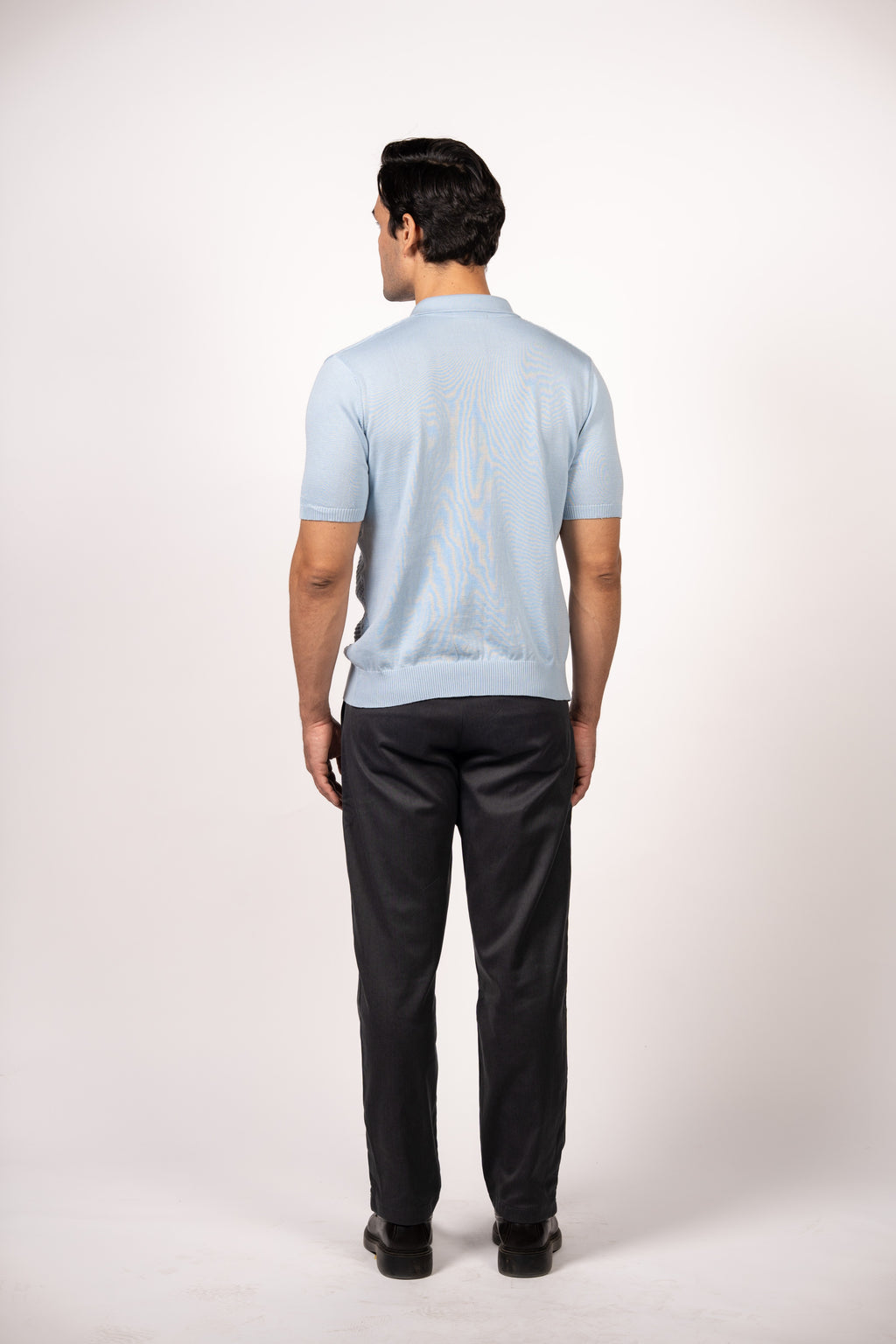 Textured Open Collar Knit Polo-Baby Blue