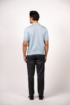 Textured Open Collar Knit Polo-Baby Blue