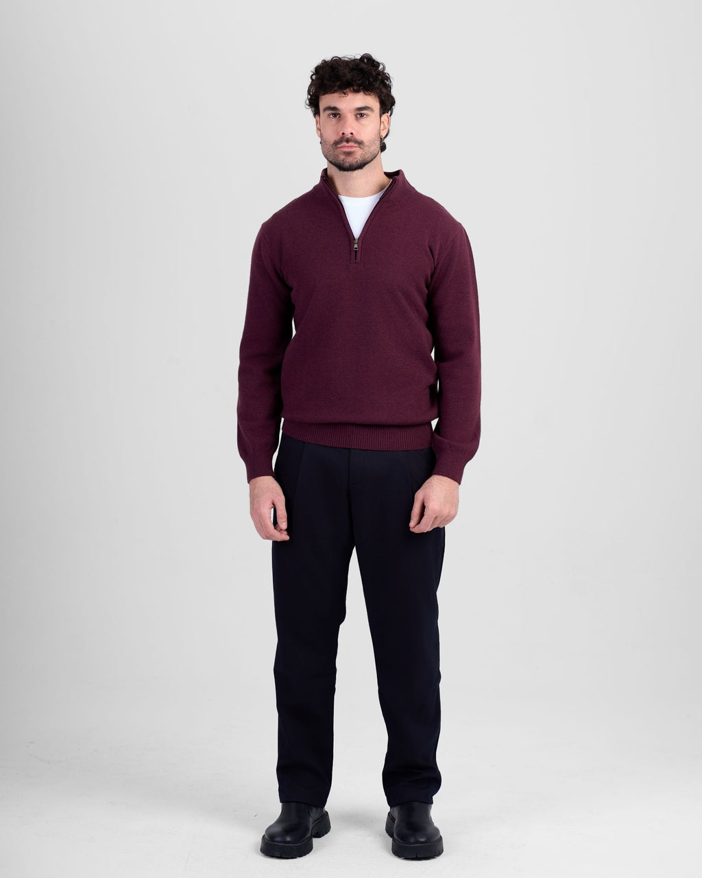 Wool Blend Quarter Zip - Burgundy