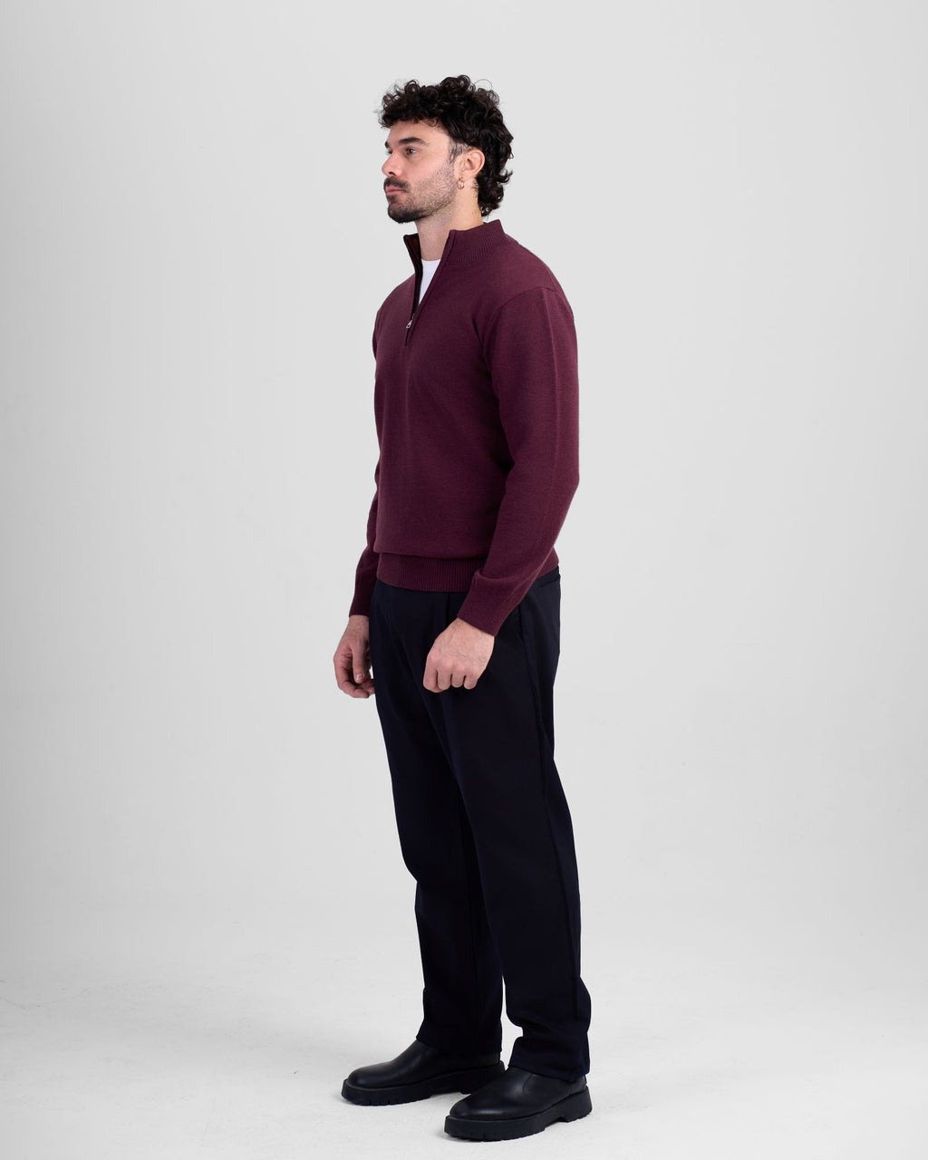 Wool Blend Quarter Zip - Burgundy