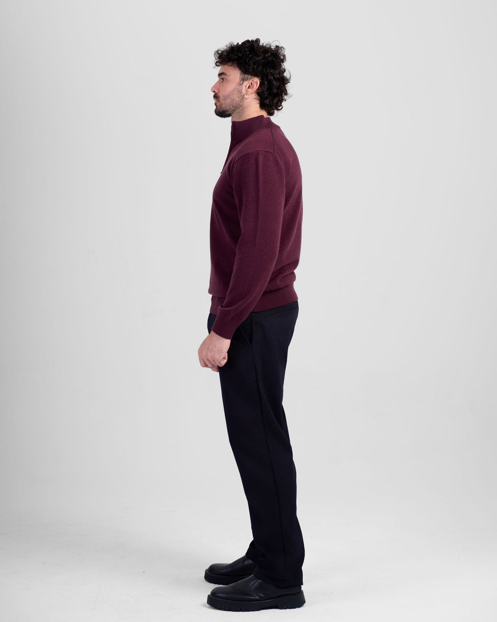 Wool Blend Quarter Zip - Burgundy