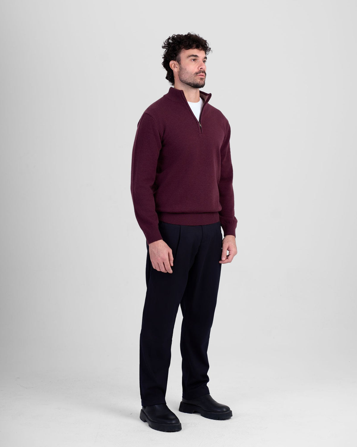 Wool Blend Quarter Zip - Burgundy