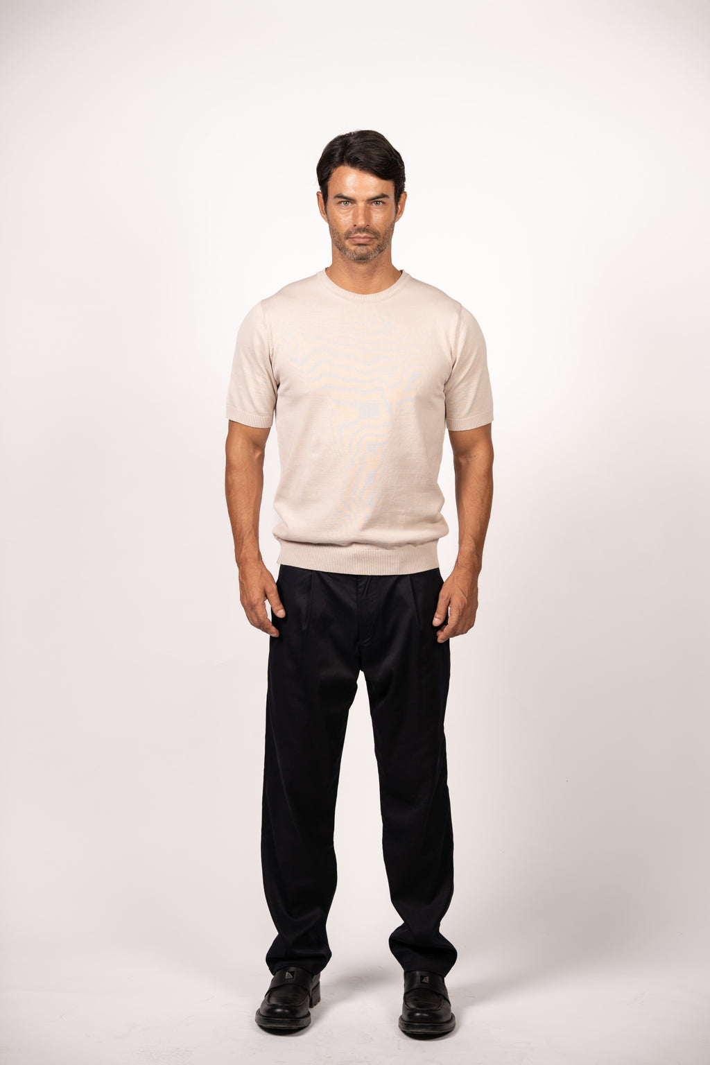 Basic Knitted Crewneck-Beige