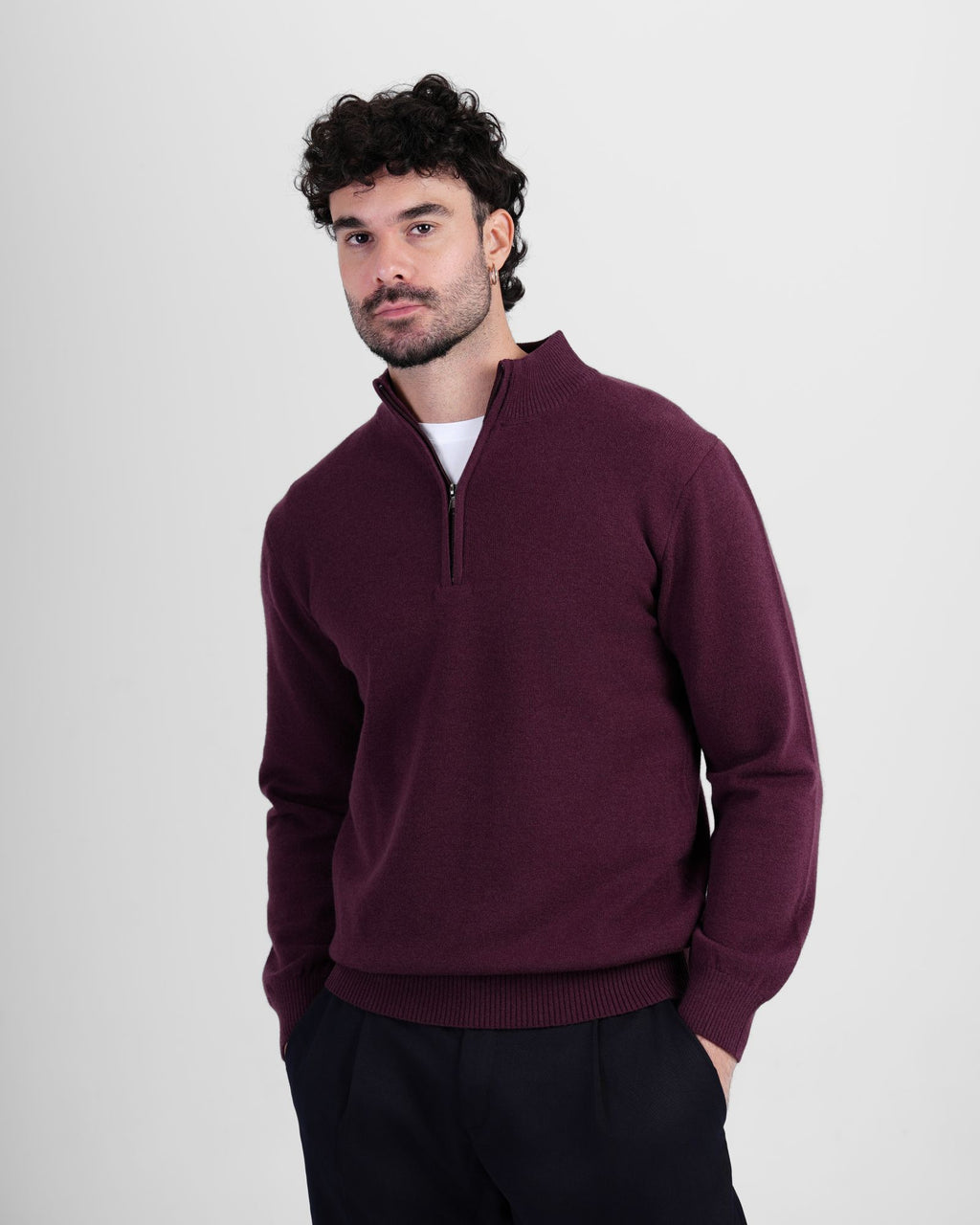 Wool Blend Quarter Zip - Burgundy