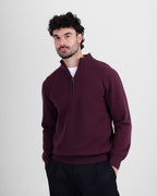 Wool Blend Quarter Zip - Burgundy