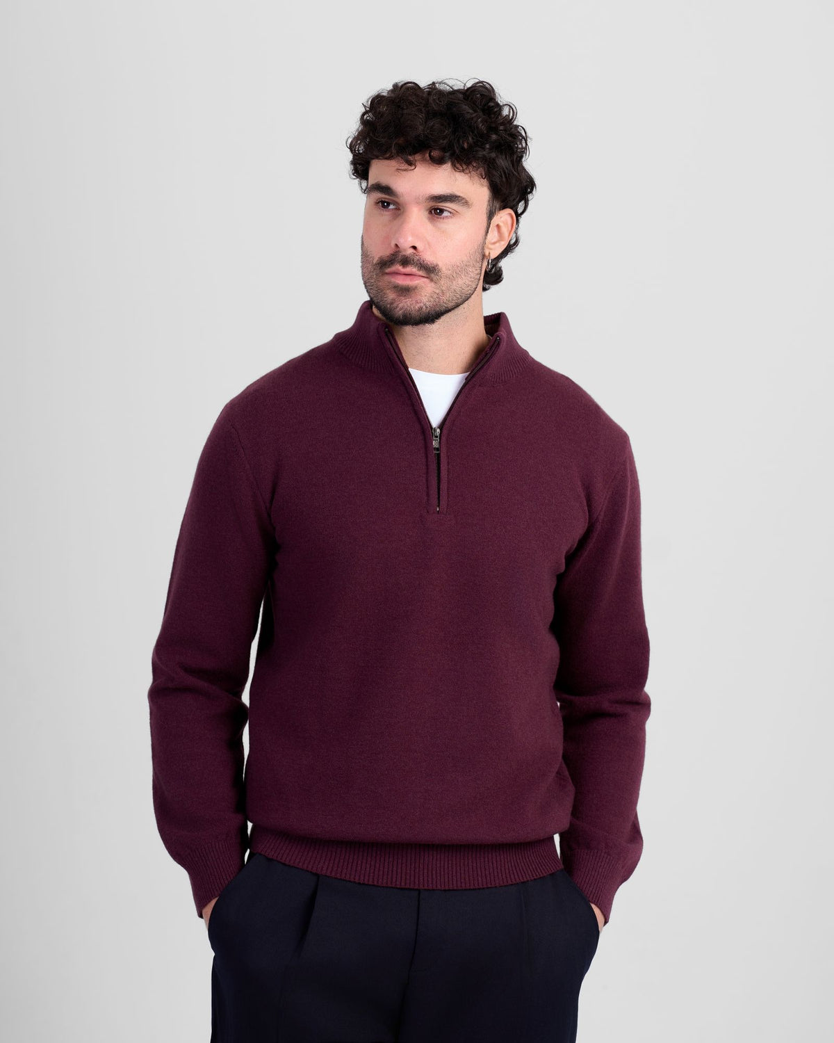 Wool Blend Quarter Zip - Burgundy