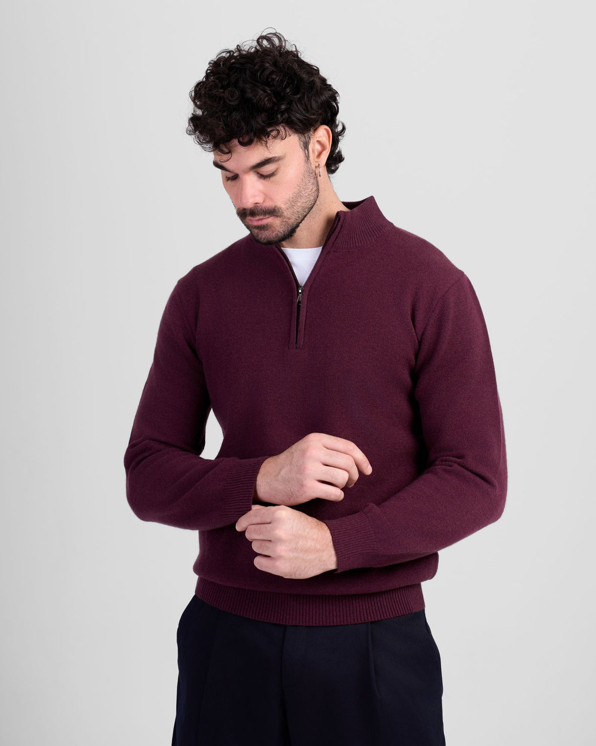 Wool Blend Quarter Zip - Burgundy