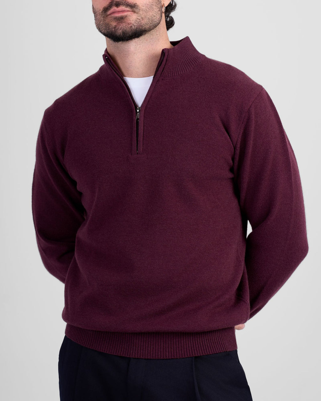 Wool Blend Quarter Zip - Burgundy