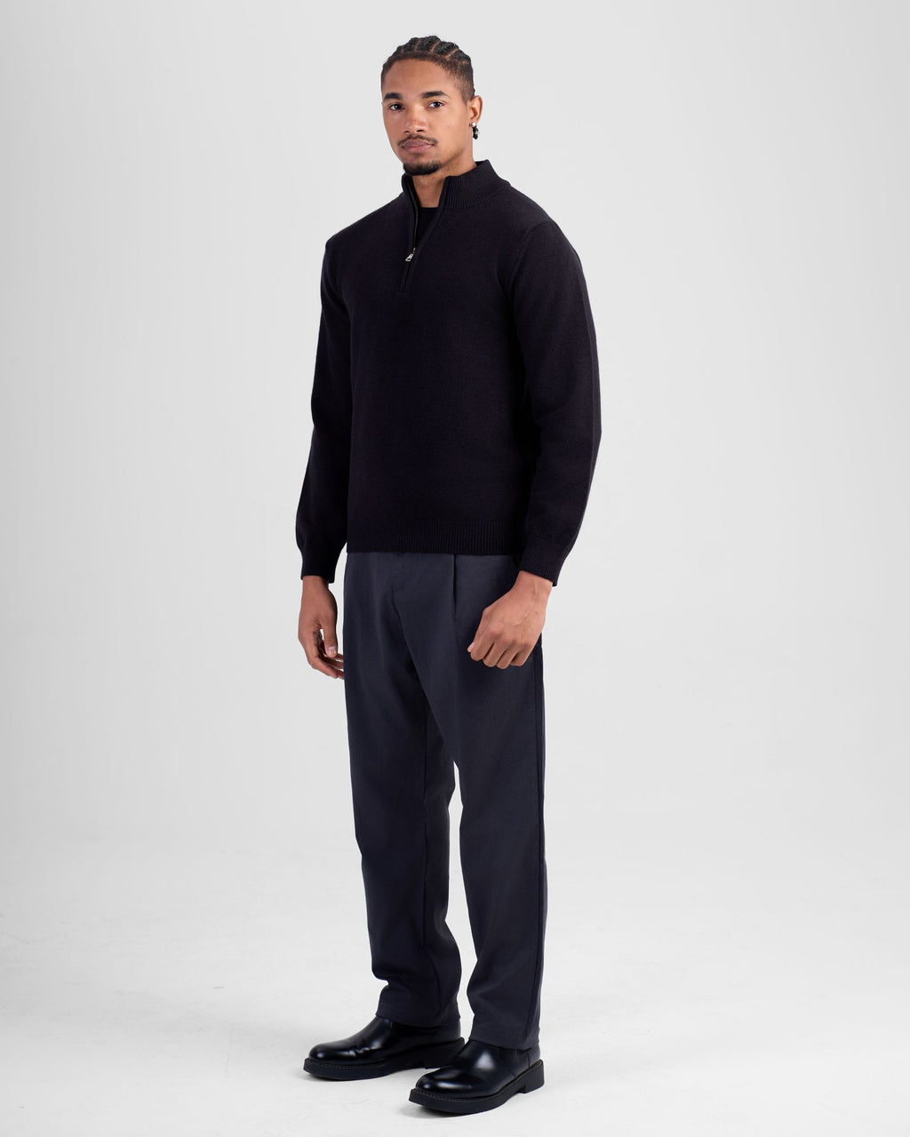Wool Blend Quarter Zip - Black