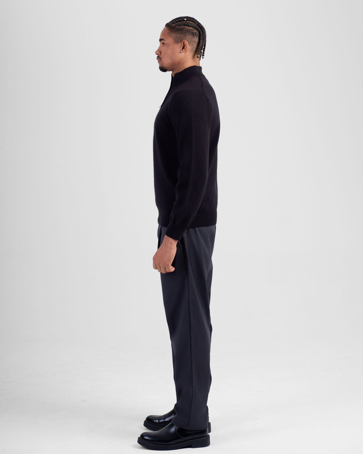 Wool Blend Quarter Zip - Black