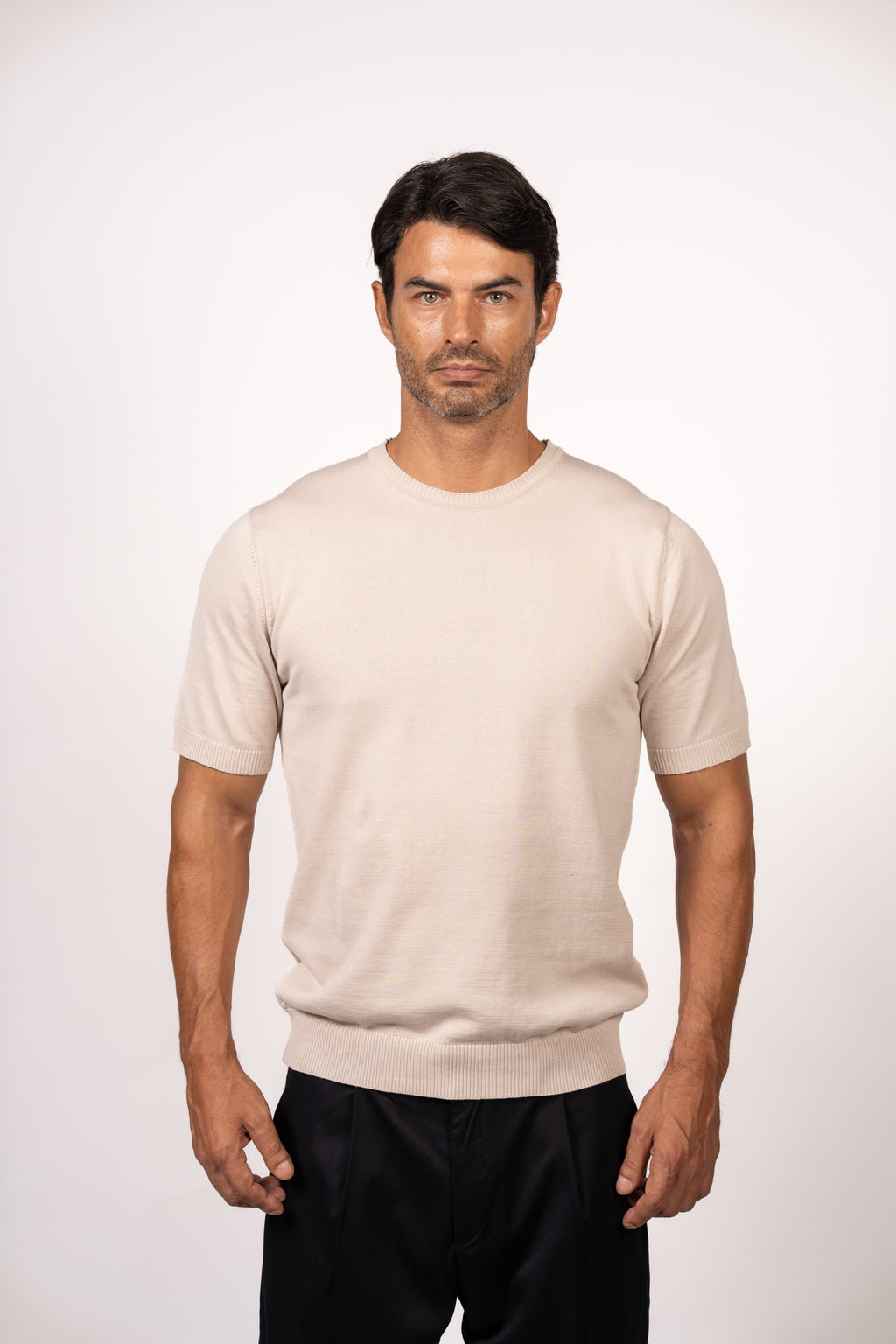 Basic Knitted Crewneck-Beige
