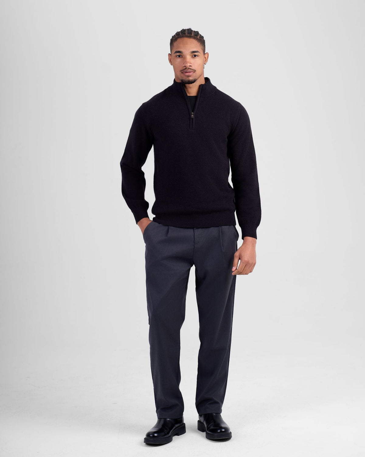 Wool Blend Quarter Zip - Black