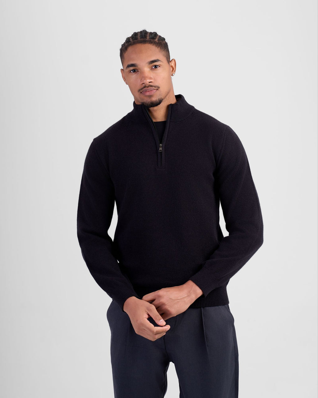 Wool Blend Quarter Zip - Black