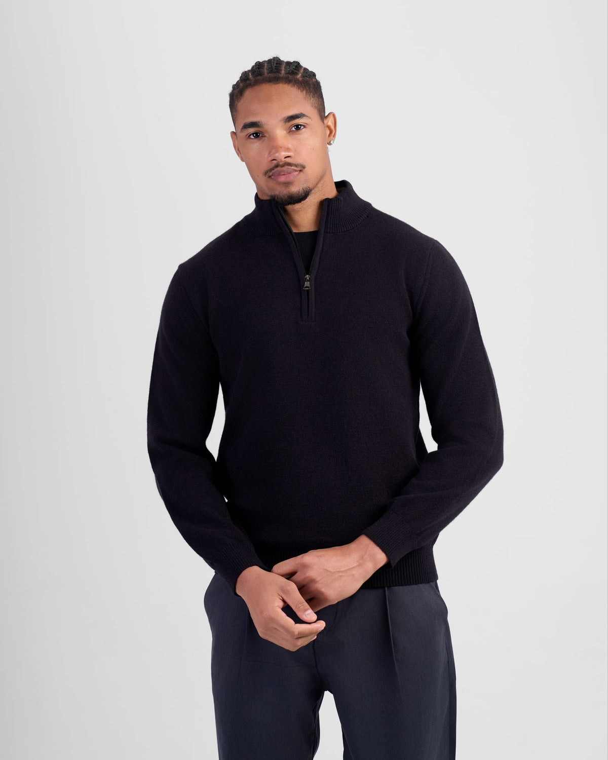 Wool Blend Quarter Zip - Black