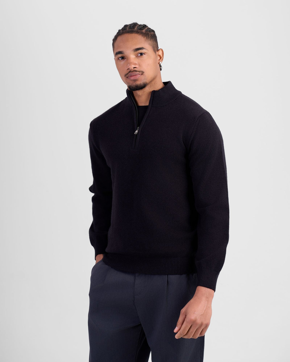 Wool Blend Quarter Zip - Black